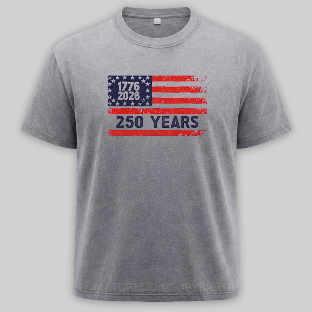 Maturelion USA 250 Anniversary Patriotic Typography Washed T-shirt