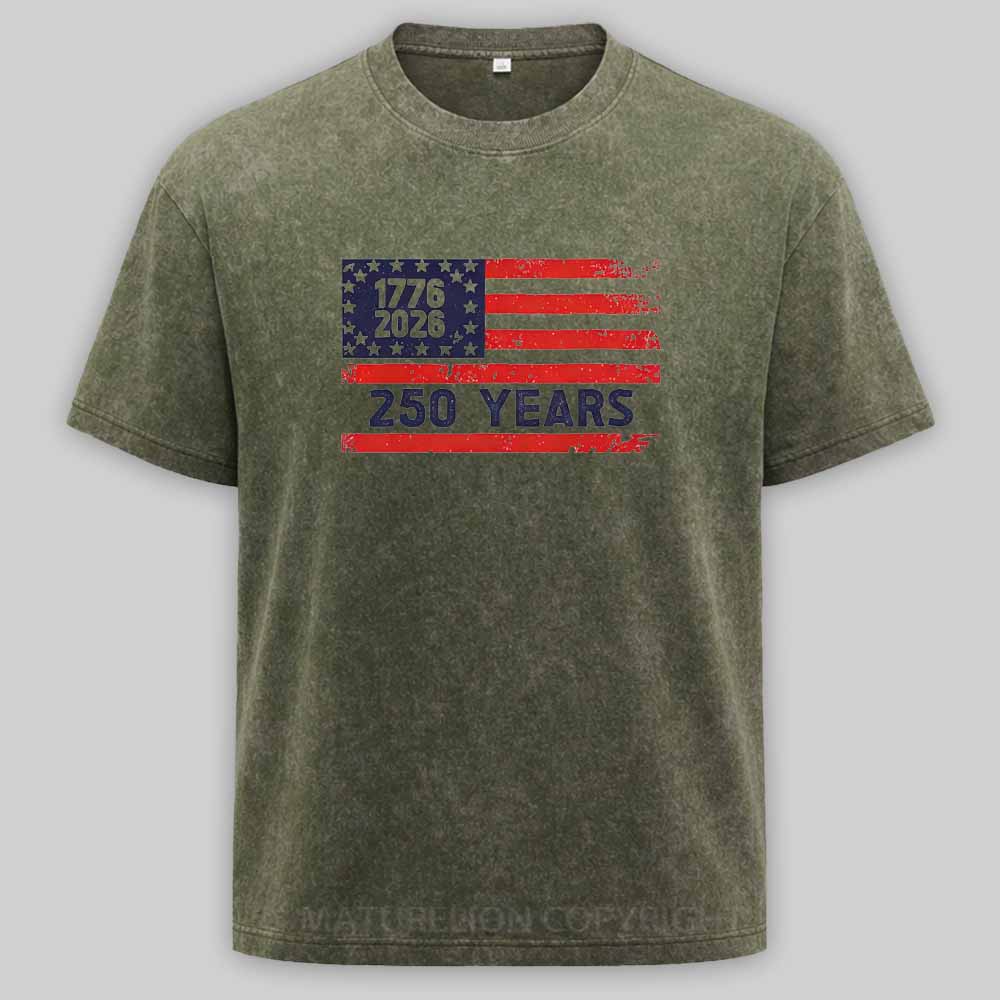 Maturelion USA 250 Anniversary Patriotic Typography Washed T-shirt