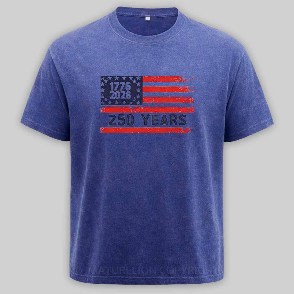 Maturelion USA 250 Anniversary Patriotic Typography Washed T-shirt