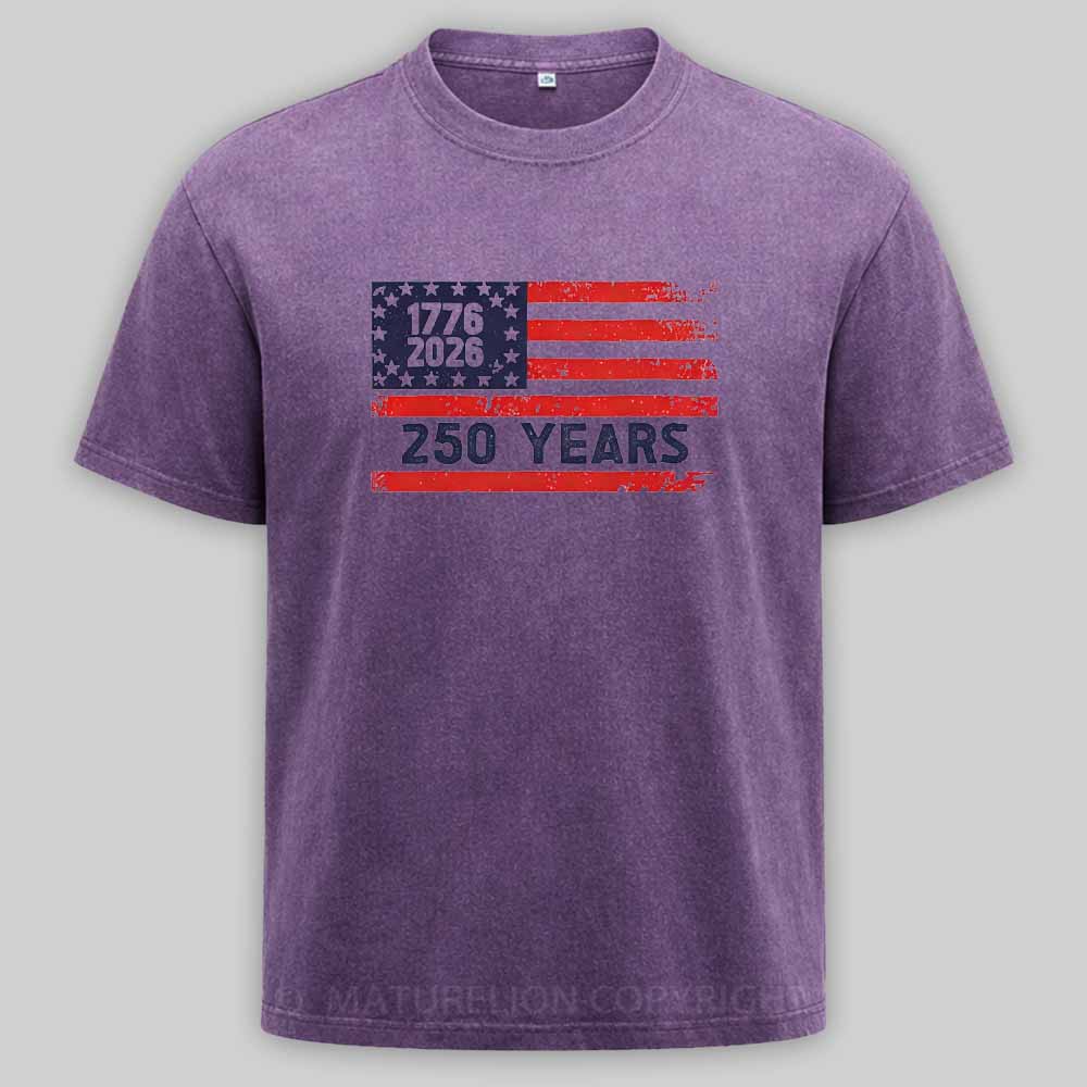 Maturelion USA 250 Anniversary Patriotic Typography Washed T-shirt