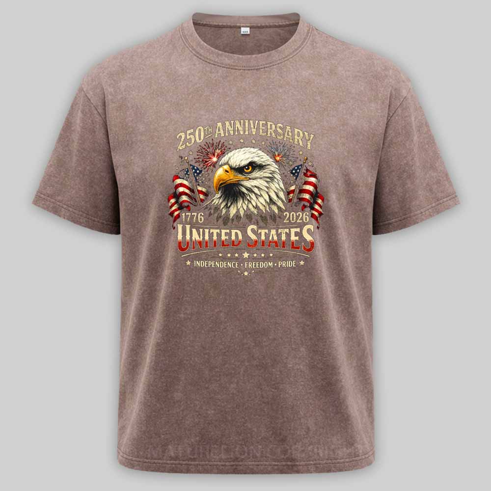 Maturelion 250 Years Anniversary Usa American Flag 1776 2026 Patriotic Washed T-shirt