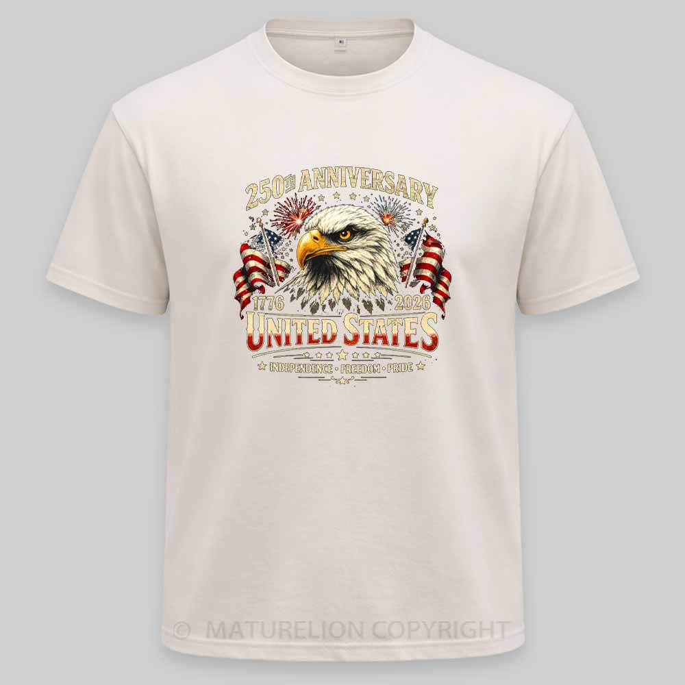 Maturelion 250 Years Anniversary Usa American Flag 1776 2026 Patriotic Washed T-shirt