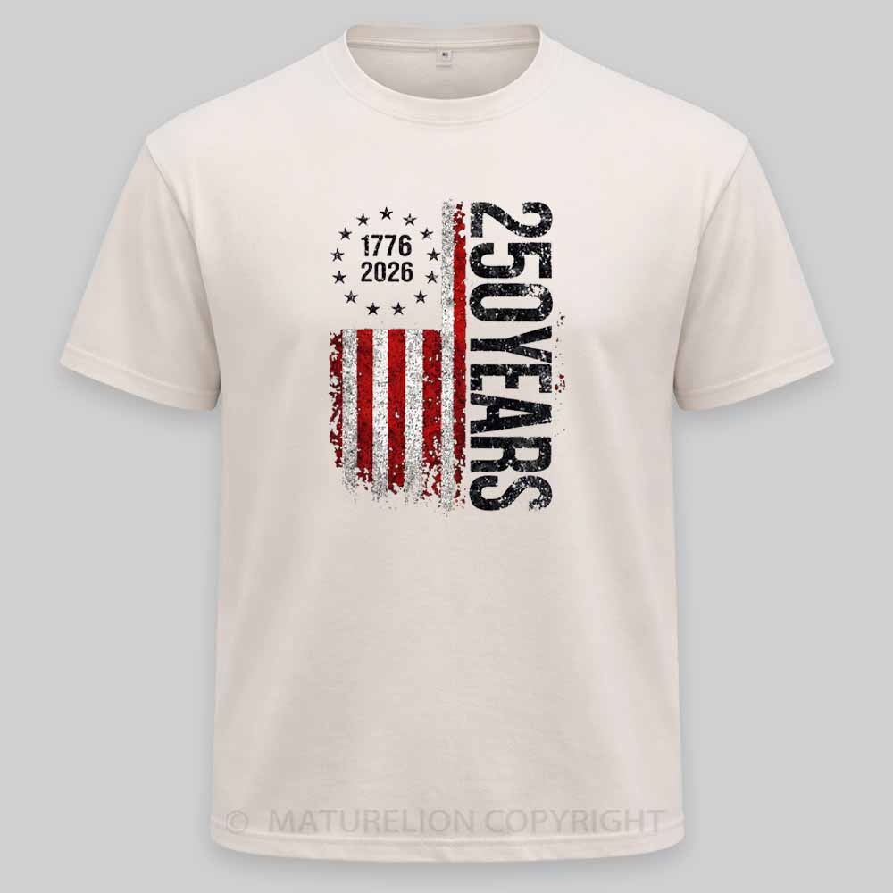 Maturelion 250 Years Anniversary Usa American Flag 1776 2026 Patriotic Independence Day 4th July Washed T-shirt