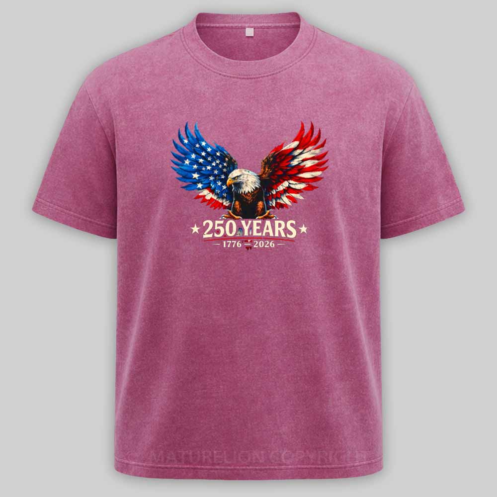 Maturelion 250 Years Anniversary Usa American Flag 1776 2026 Patriotic Washed T-shirt
