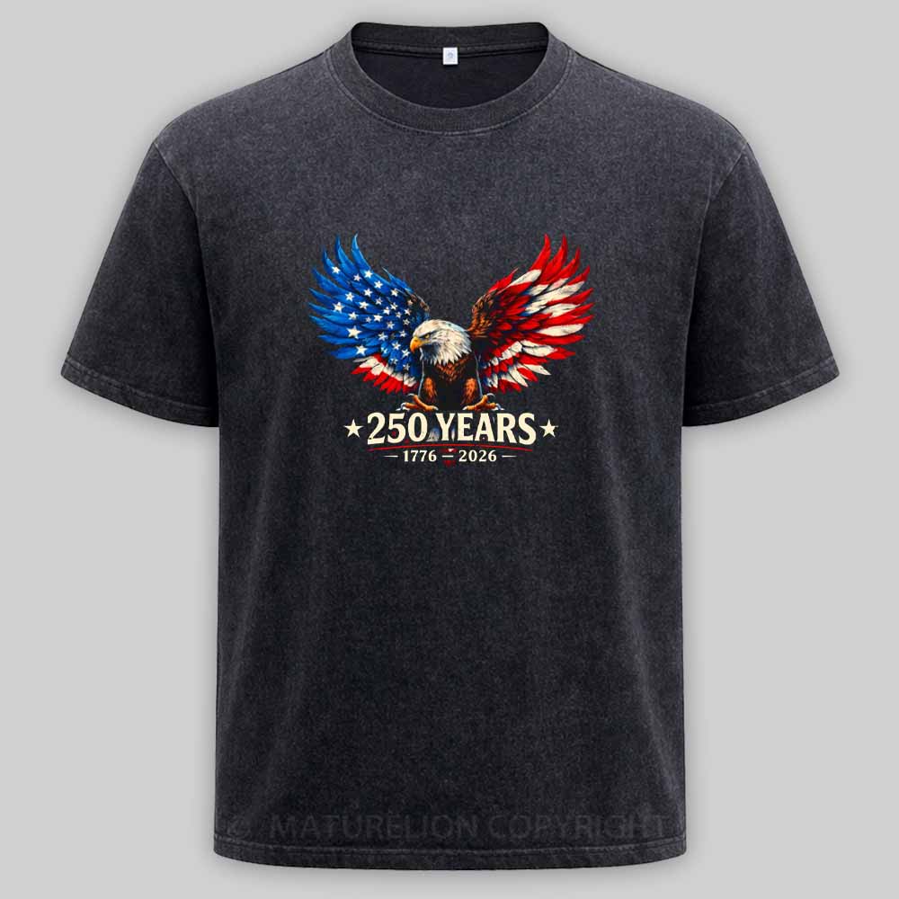 Maturelion 250 Years Anniversary Usa American Flag 1776 2026 Patriotic Washed T-shirt