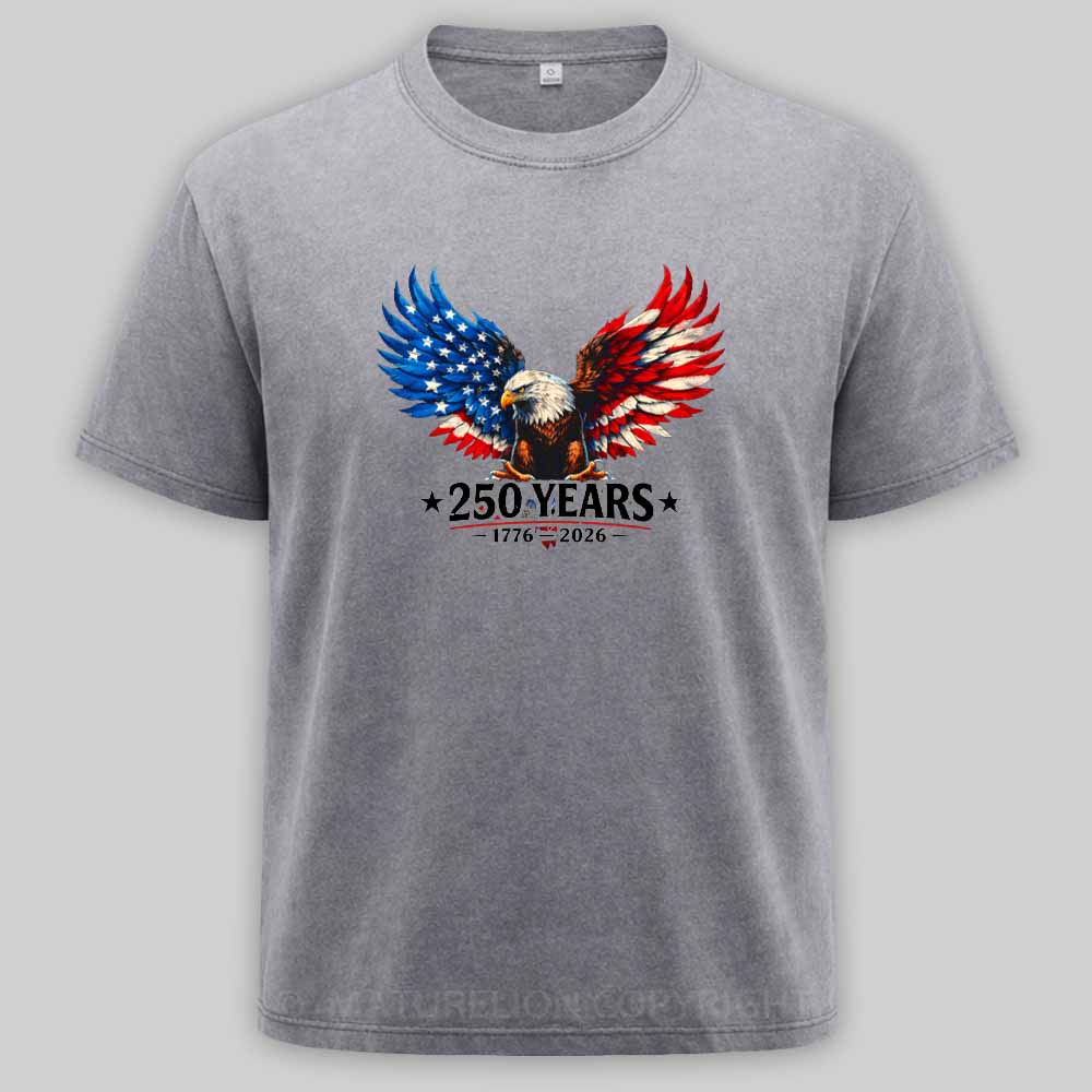 Maturelion 250 Years Anniversary Usa American Flag 1776 2026 Patriotic Washed T-shirt