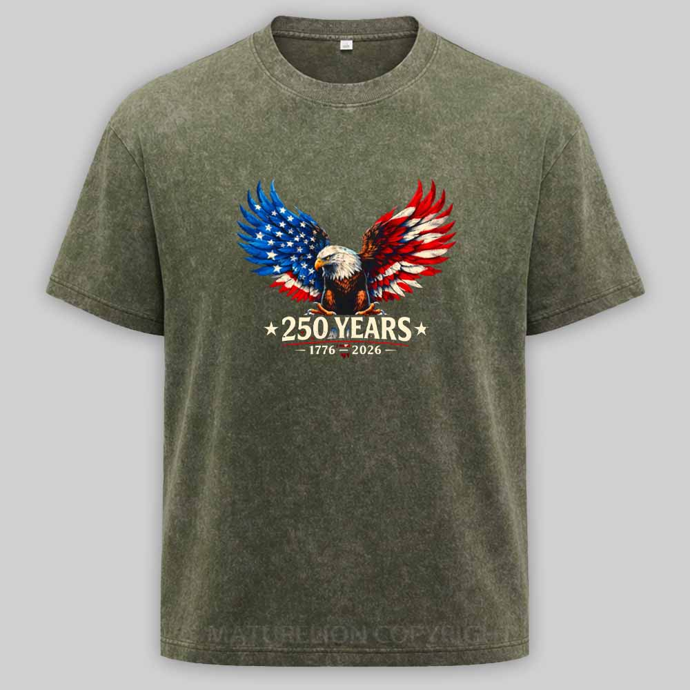 Maturelion 250 Years Anniversary Usa American Flag 1776 2026 Patriotic Washed T-shirt