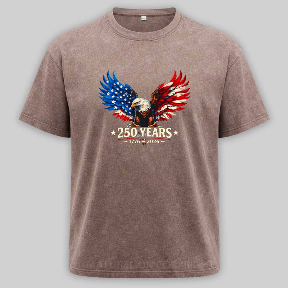 Maturelion 250 Years Anniversary Usa American Flag 1776 2026 Patriotic Washed T-shirt