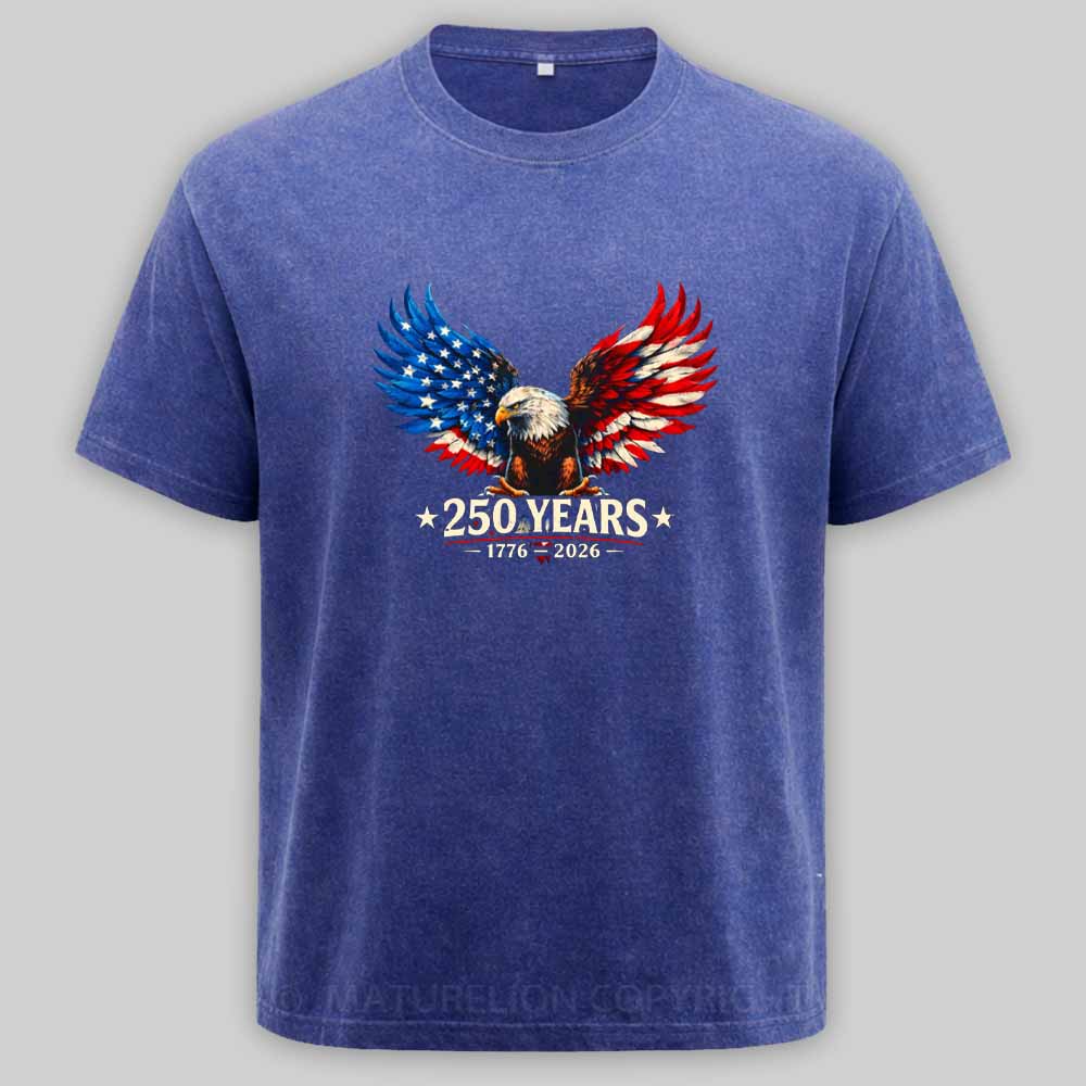 Maturelion 250 Years Anniversary Usa American Flag 1776 2026 Patriotic Washed T-shirt