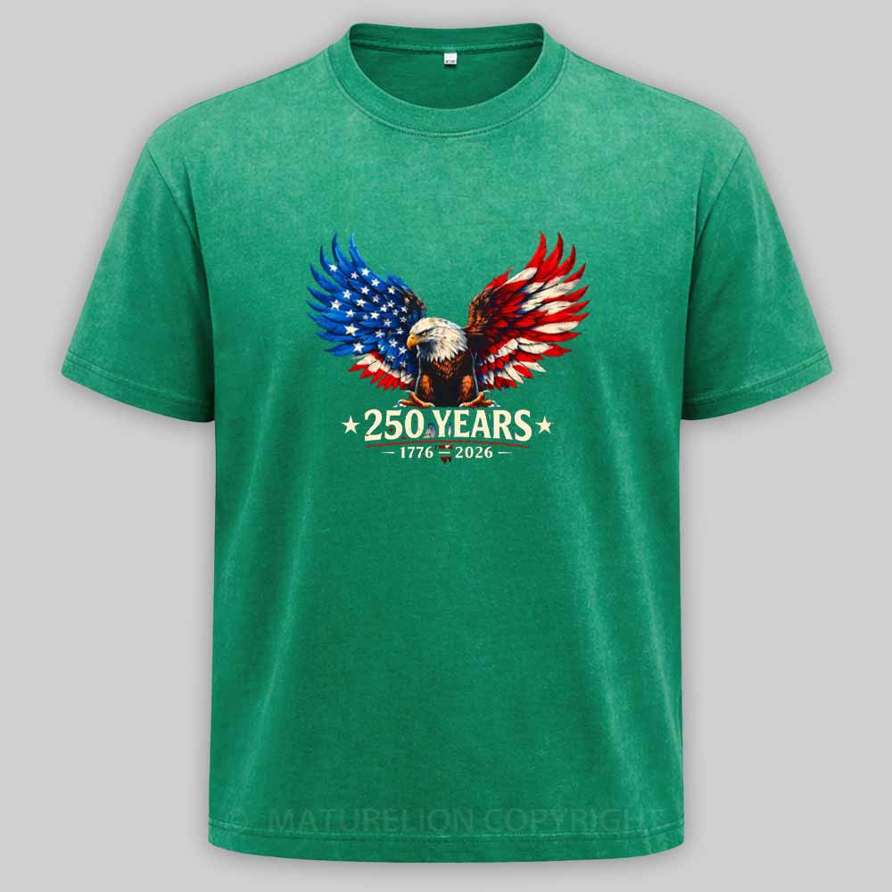 Maturelion 250 Years Anniversary Usa American Flag 1776 2026 Patriotic Washed T-shirt