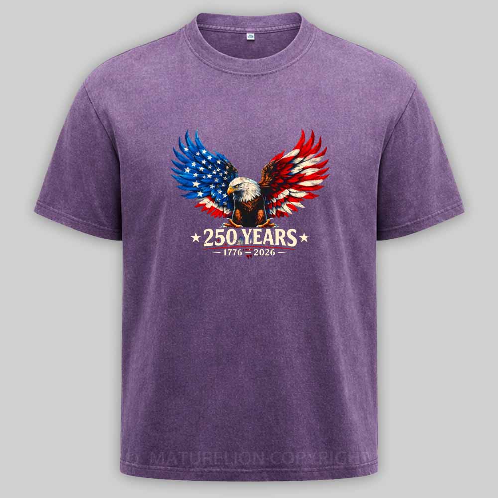 Maturelion 250 Years Anniversary Usa American Flag 1776 2026 Patriotic Washed T-shirt