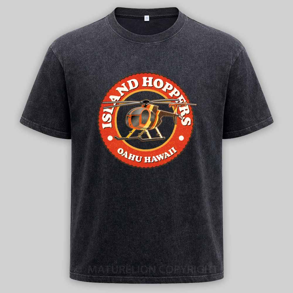 Maturelion Island Hoppers Oahu Hawaii retro look, worn effect Washed T-shirt