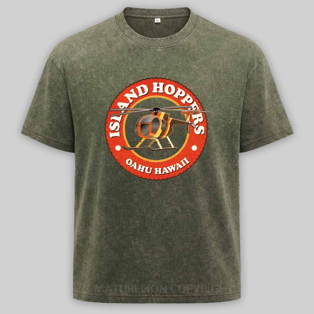 Maturelion Island Hoppers Oahu Hawaii retro look, worn effect Washed T-shirt