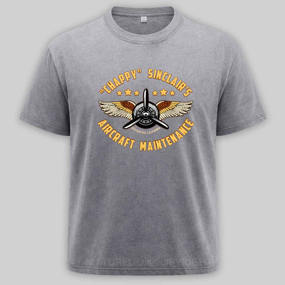 Maturelion Chappy Sinclair's Aircraft Maintenance Washed T-shirt