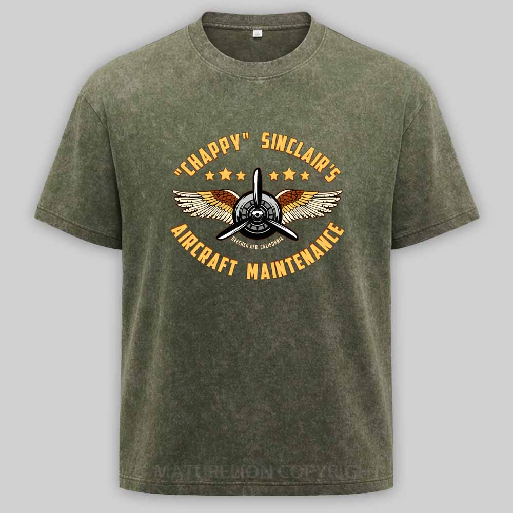 Maturelion Chappy Sinclair's Aircraft Maintenance Washed T-shirt