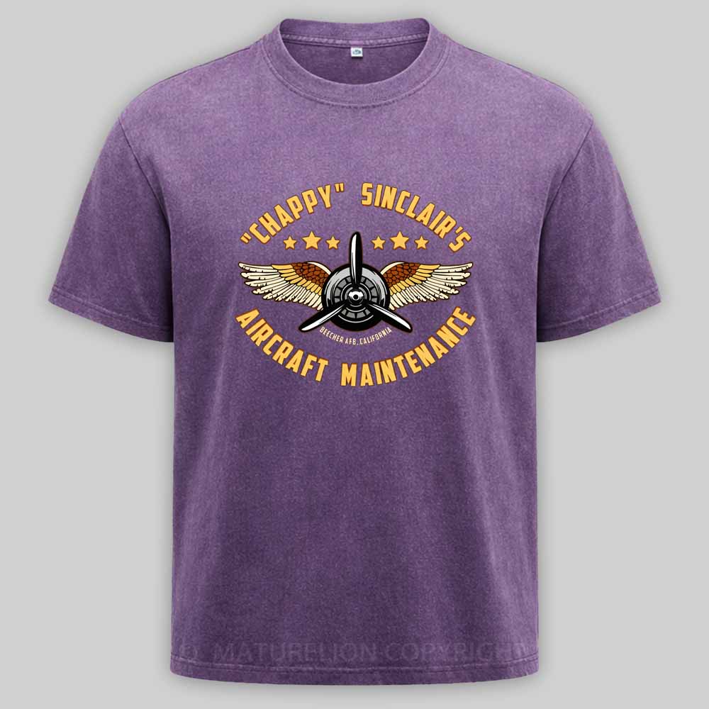 Maturelion Chappy Sinclair's Aircraft Maintenance Washed T-shirt