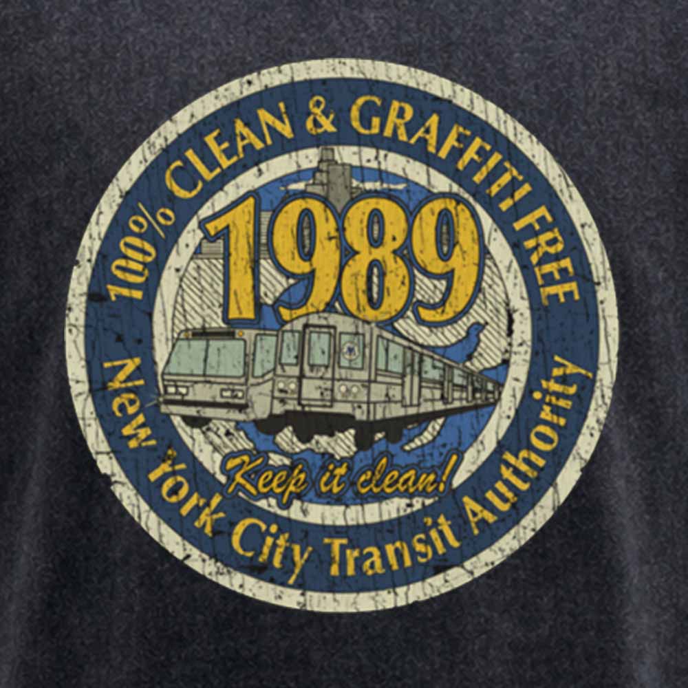 Maturelion Clean & Graffiti Free NYC – Retro Transit Badge 1989 Washed T-shirt