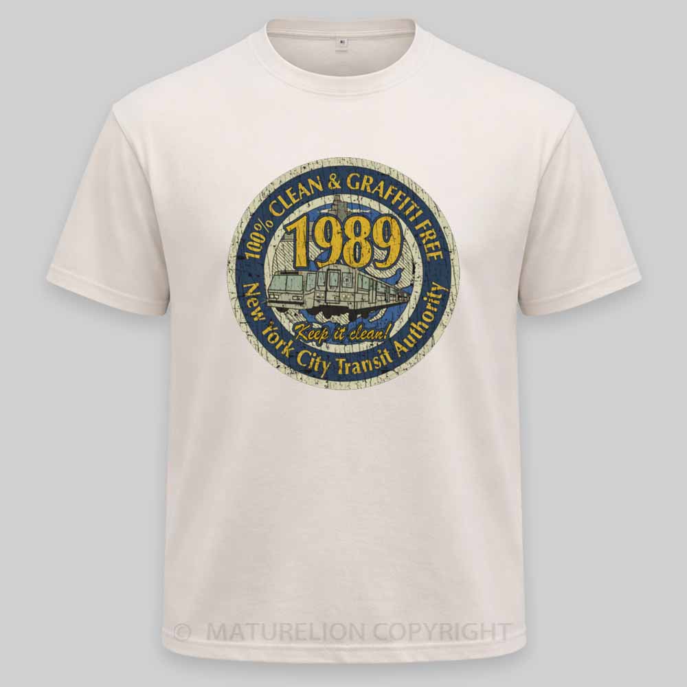 Maturelion Clean & Graffiti Free NYC – Retro Transit Badge 1989 Washed T-shirt