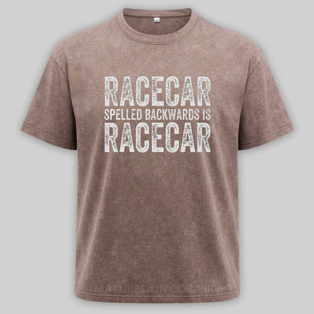 Maturelion Racecar Spelled Backwards Is Racecar Funny Palindrome Washed T-shirt
