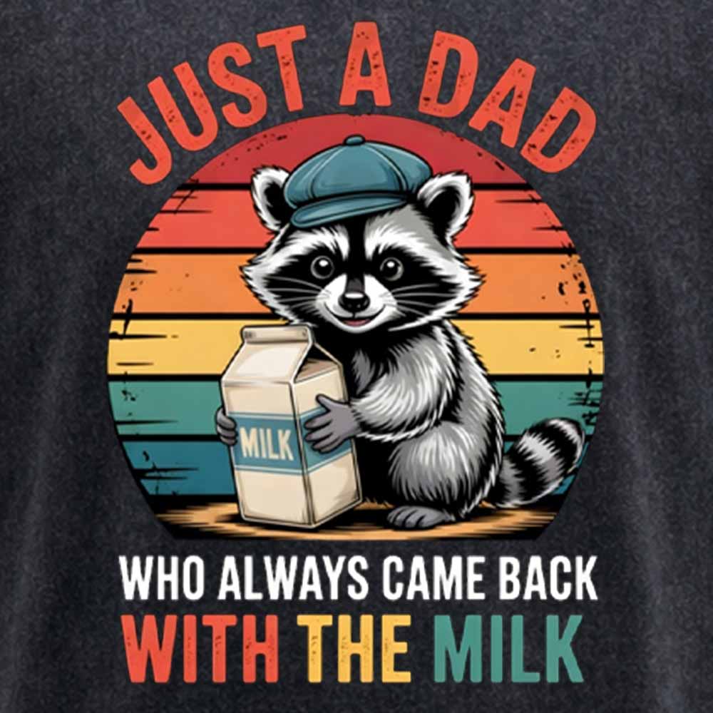 Maturelion Just A Dad Who Always Came Back With The Milk Retro Raccoon Washed T-shirt