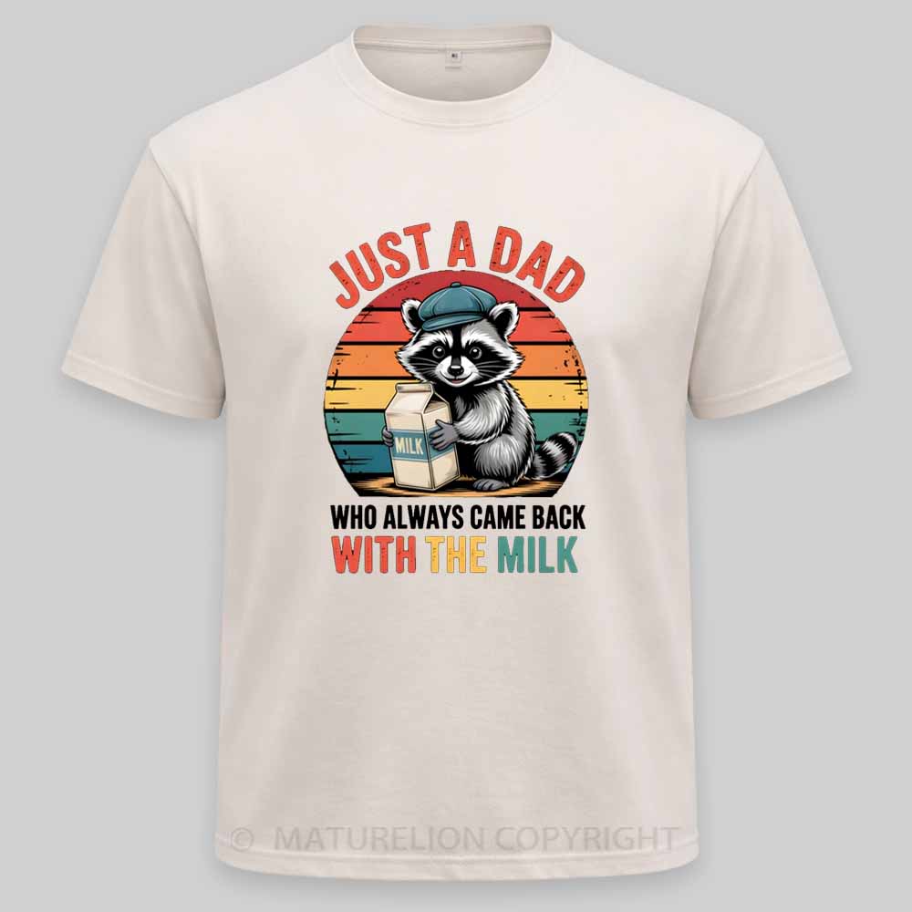 Maturelion Just A Dad Who Always Came Back With The Milk Retro Raccoon Washed T-shirt