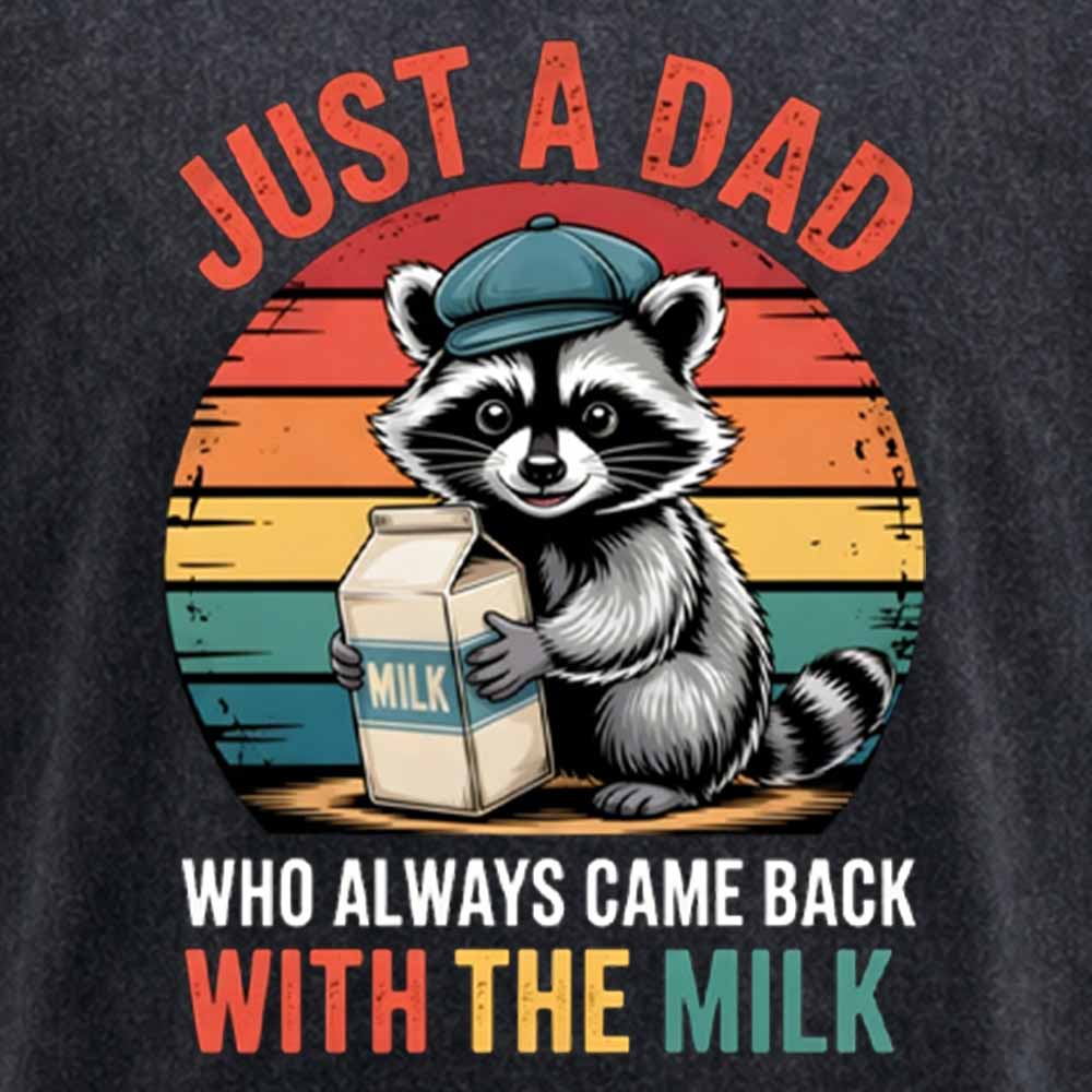Maturelion Just A Dad Who Always Came Back With The Milk Retro Raccoon Washed T-shirt