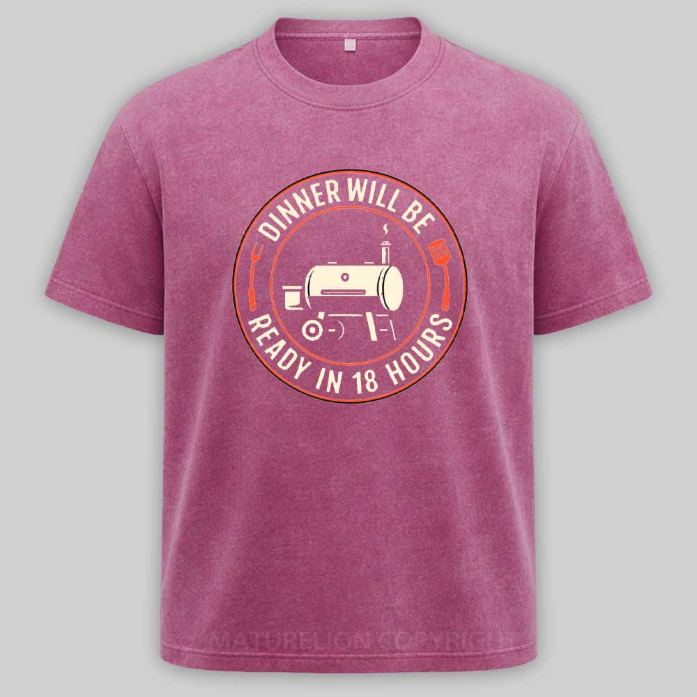Maturelion BBQ Dad Smoker Humor – 18 Hour Meat Master Washed T-shirt