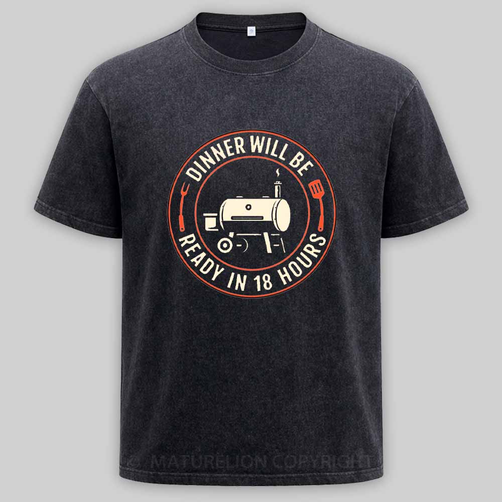 Maturelion BBQ Dad Smoker Humor – 18 Hour Meat Master Washed T-shirt