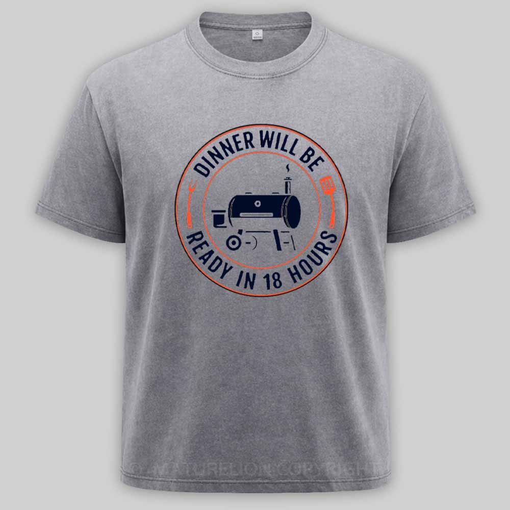 Maturelion BBQ Dad Smoker Humor – 18 Hour Meat Master Washed T-shirt