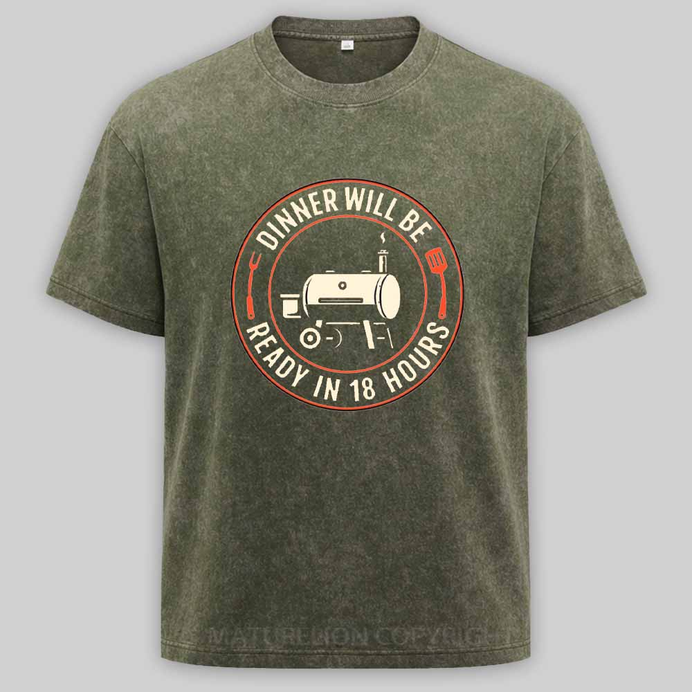 Maturelion BBQ Dad Smoker Humor – 18 Hour Meat Master Washed T-shirt