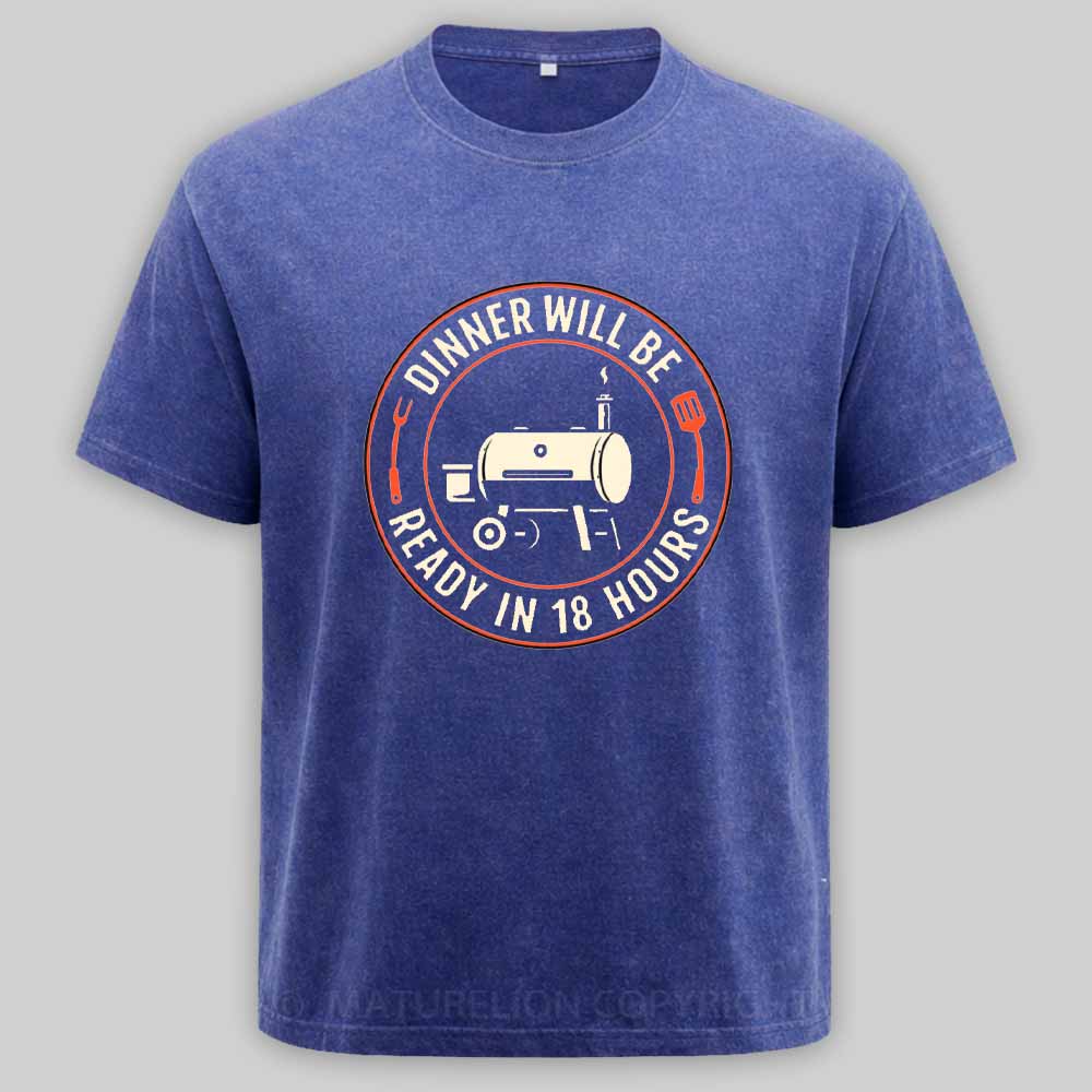 Maturelion BBQ Dad Smoker Humor – 18 Hour Meat Master Washed T-shirt