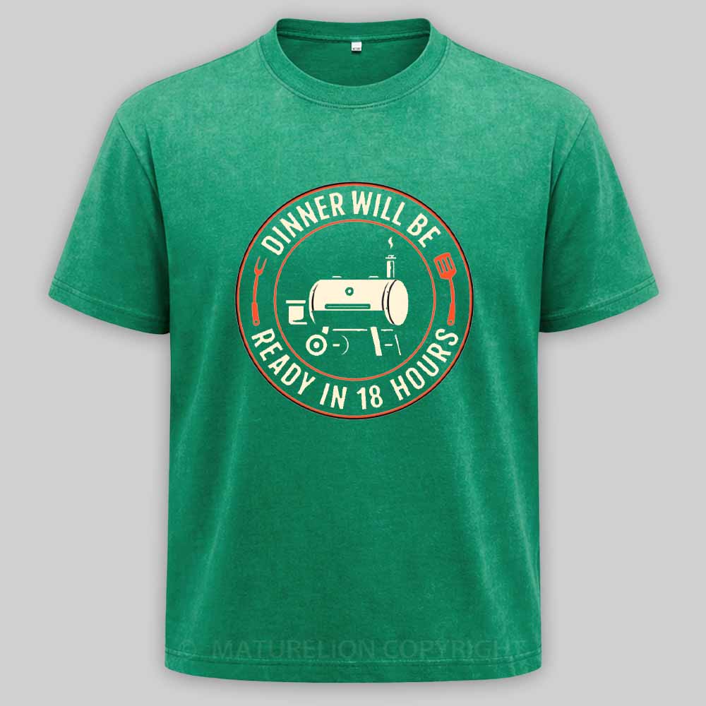 Maturelion BBQ Dad Smoker Humor – 18 Hour Meat Master Washed T-shirt