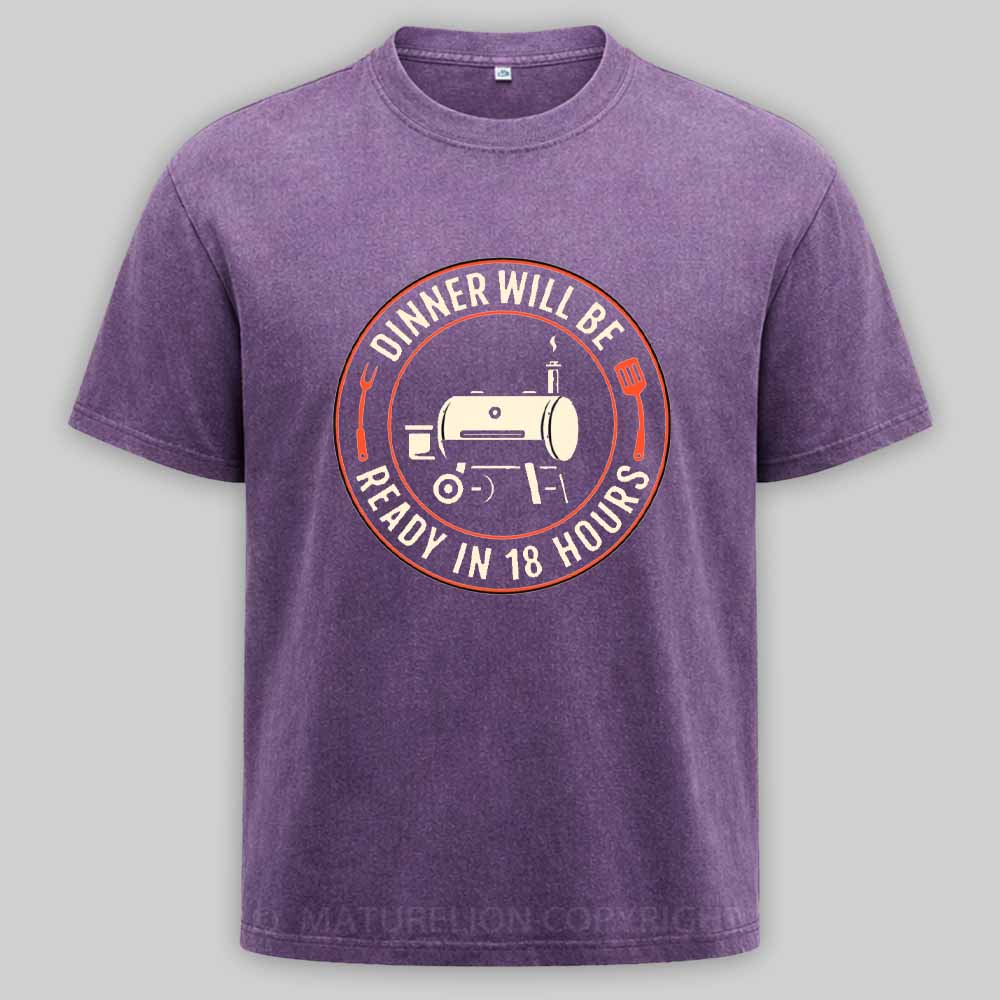 Maturelion BBQ Dad Smoker Humor – 18 Hour Meat Master Washed T-shirt