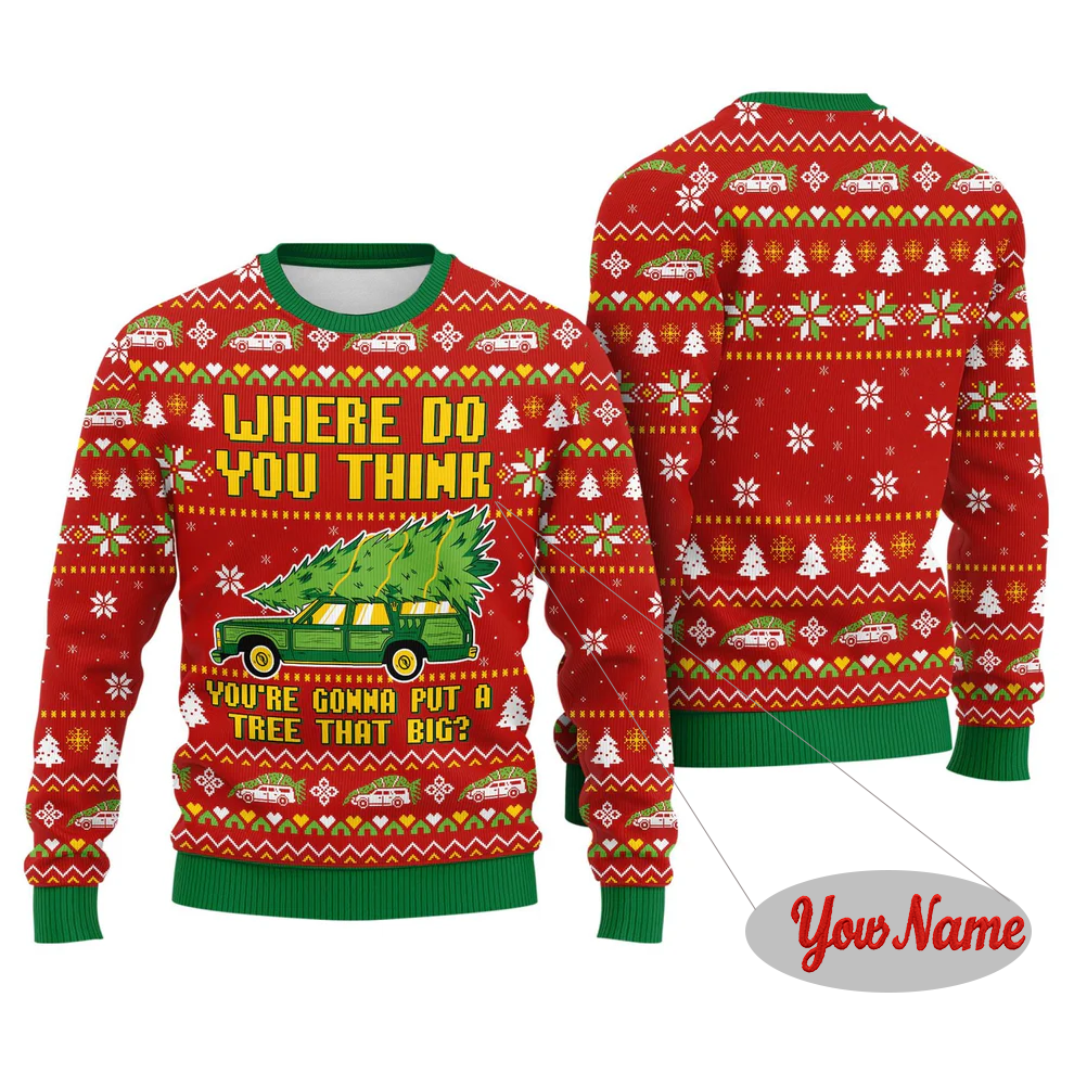 Maturelion Classical Funny Customize Your Name Red Ugly Christmas Sweater