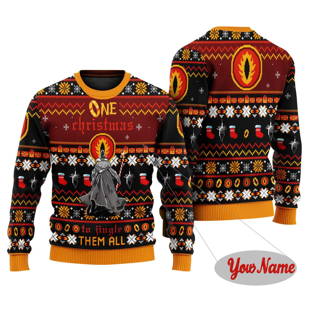 Maturelion Classical Funny Customize Your Name Red Ugly Christmas Sweater