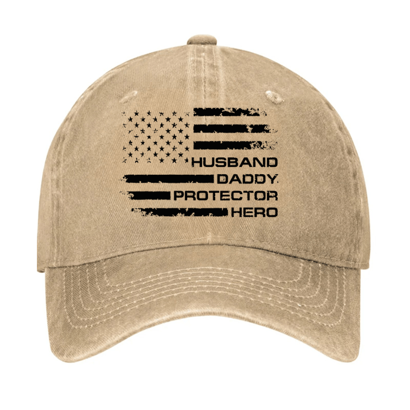 Husband Daddy Protector Hero Fathers Day Camo American Flag Cap-Maturelion