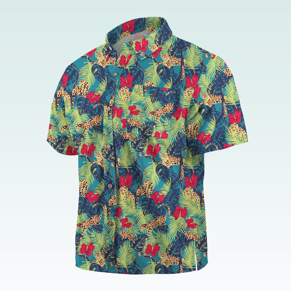 Maturelion Men's Button Pocket ShirtTropical Jungle Boys Woven Shirt with Short Sleeves