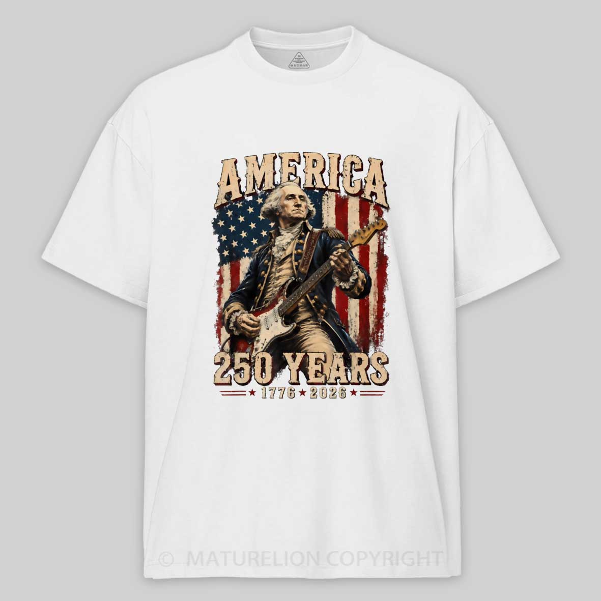 Maturelion George Washington Playing Guitar 250 Anniversary T-shirt 