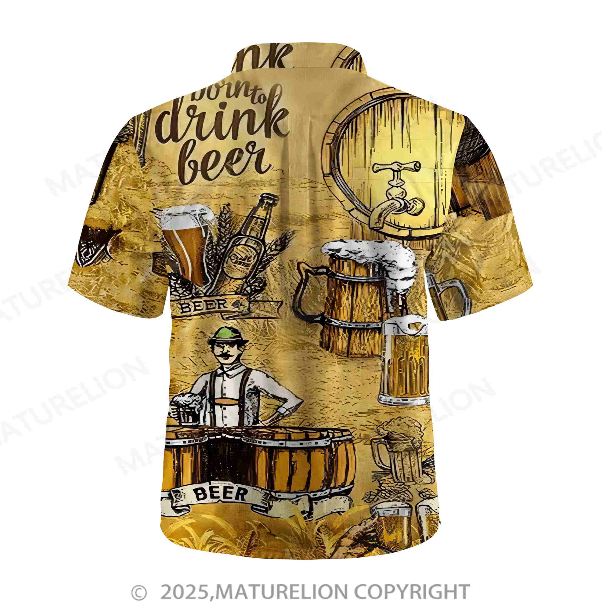 Maturelion Oktoberfest Beer Print Men's Chest Pocket Stretch Shirt Big Tall