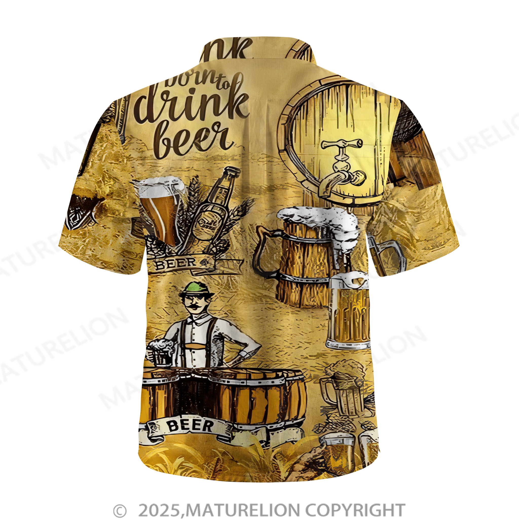 Maturelion Oktoberfest Beer Print Men's Chest Pocket Stretch Shirt Big Tall