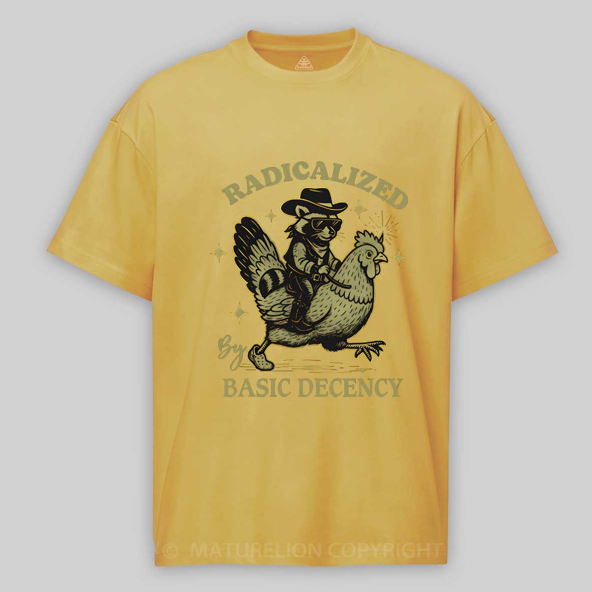 Maturelion Radicalized by Basic Decency Retro Raccoon Meme Fascism Cotton T-shirt