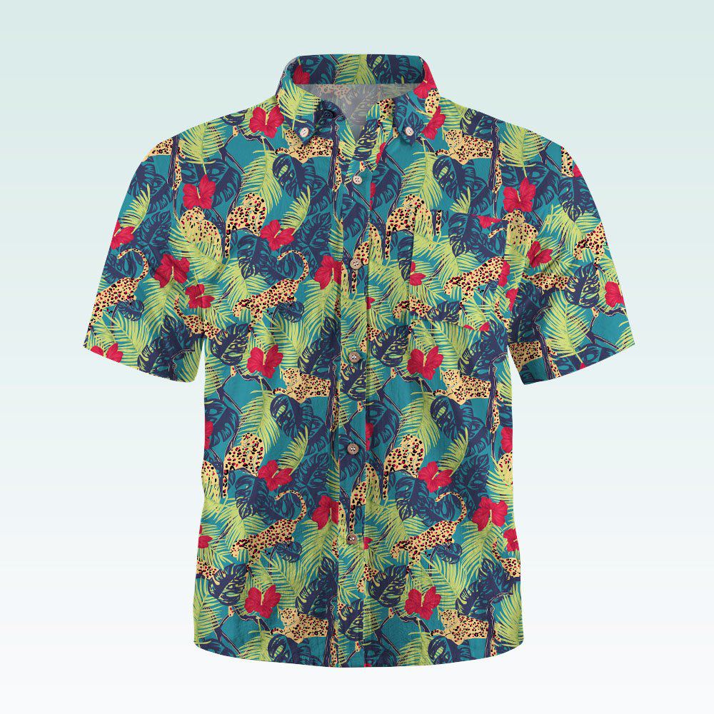Maturelion Men's Button Pocket ShirtTropical Jungle Boys Woven Shirt with Short Sleeves