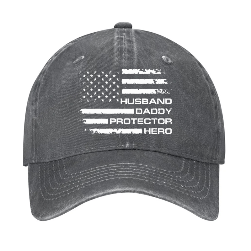 Husband Daddy Protector Hero Fathers Day Camo American Flag Cap-Maturelion