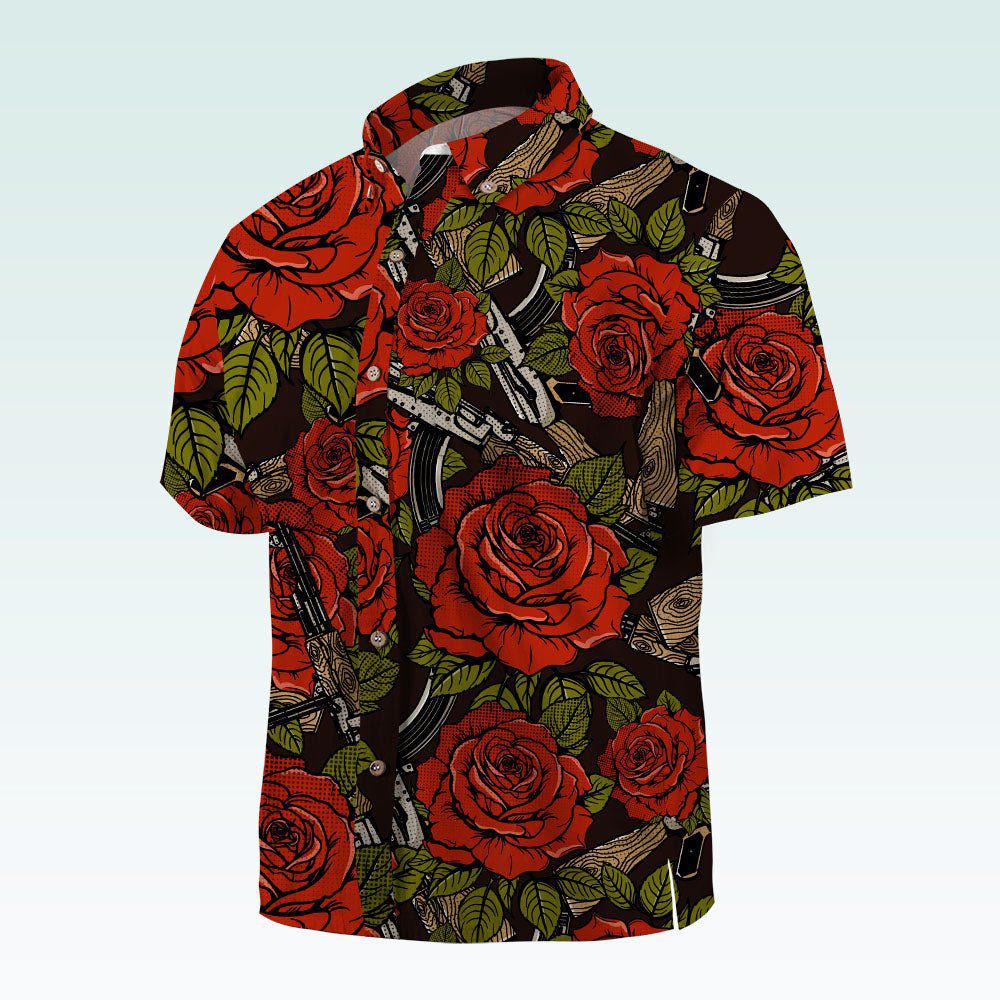 Maturelion Men's Button Pocket Shirt Harper Rose Allover Print Short Sleeve Shirt