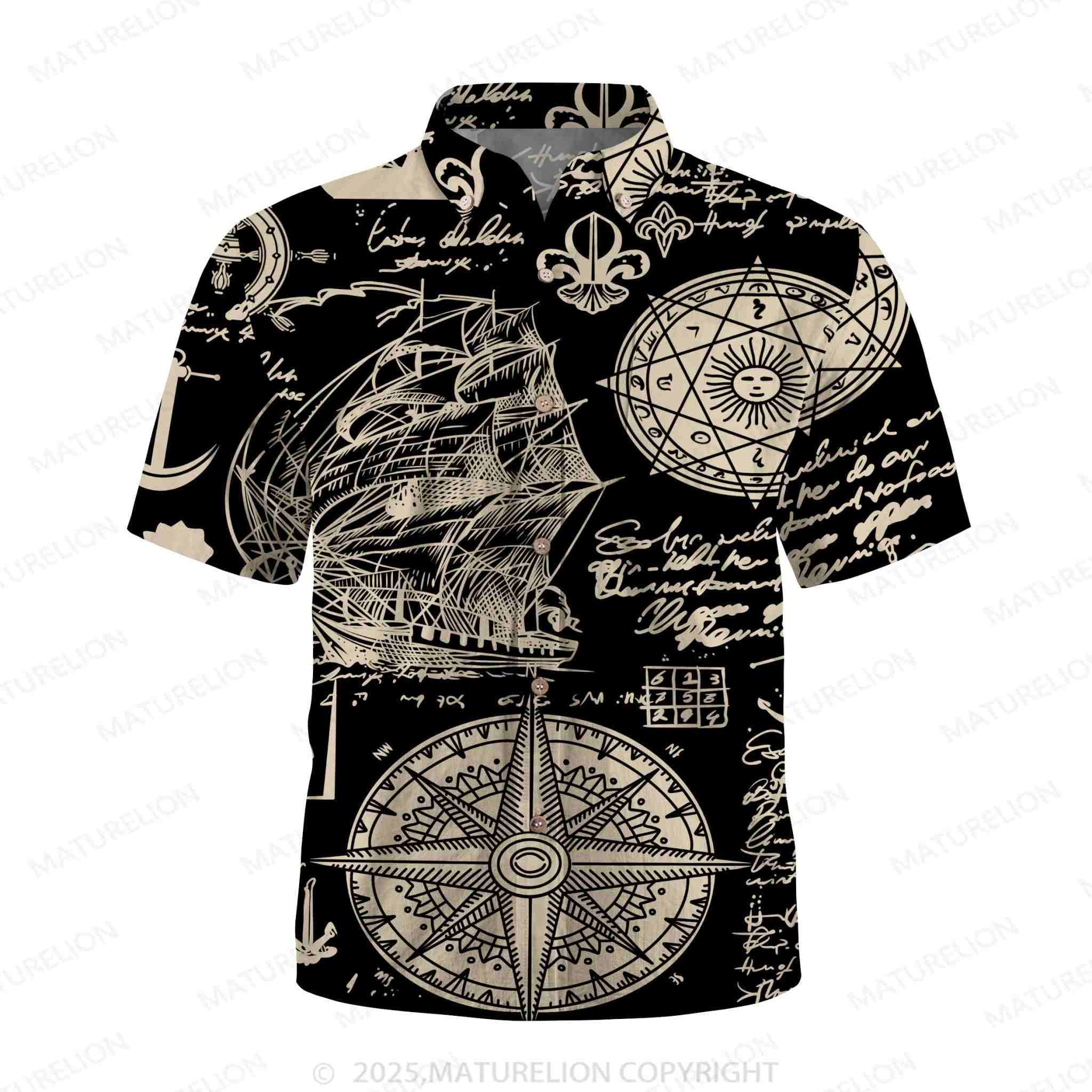 Maturelion Sailboat Compass ocean 3d Print Retro Men's Hawaiian Shirt