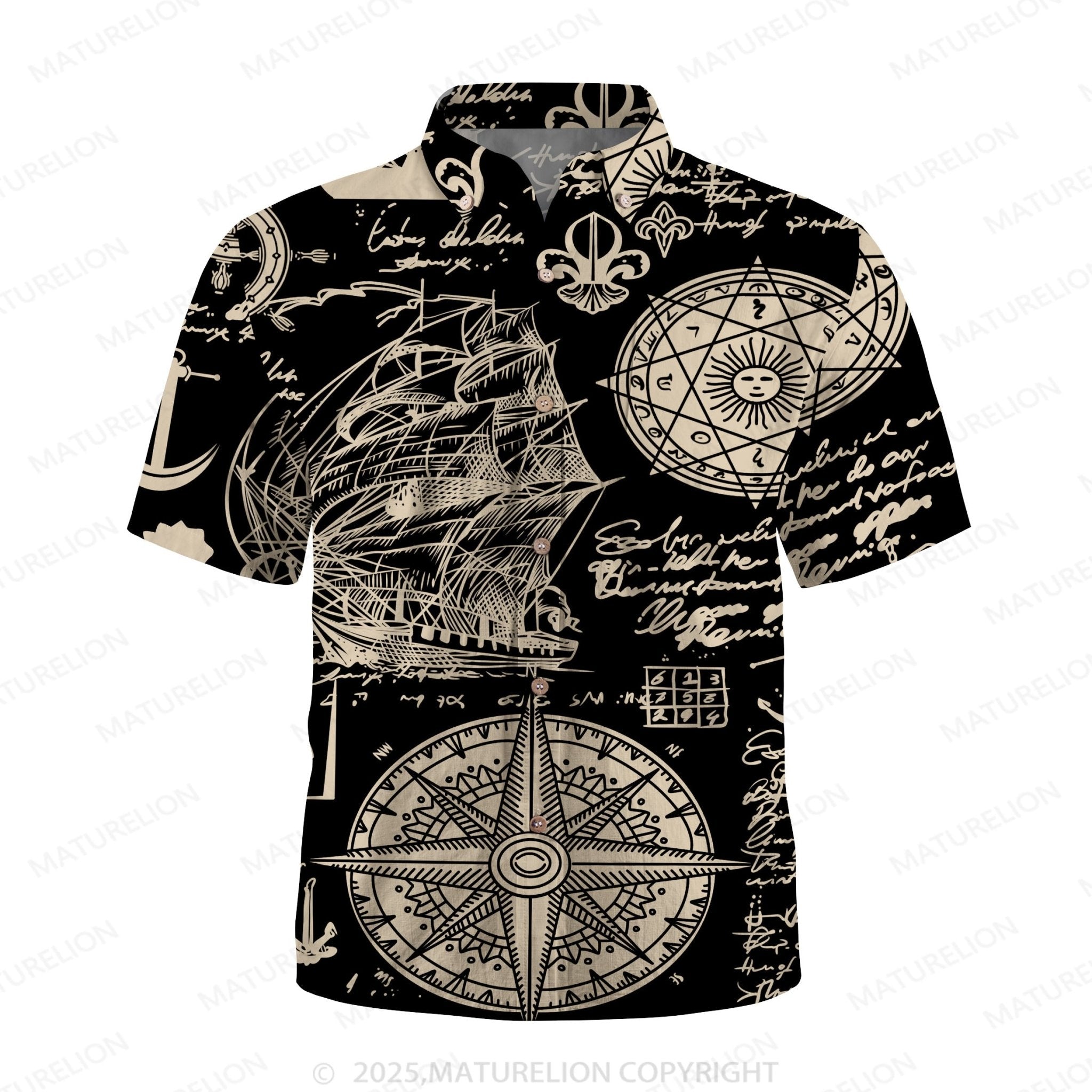 Maturelion Sailboat Compass ocean 3d Print Retro Men's Hawaiian Shirt