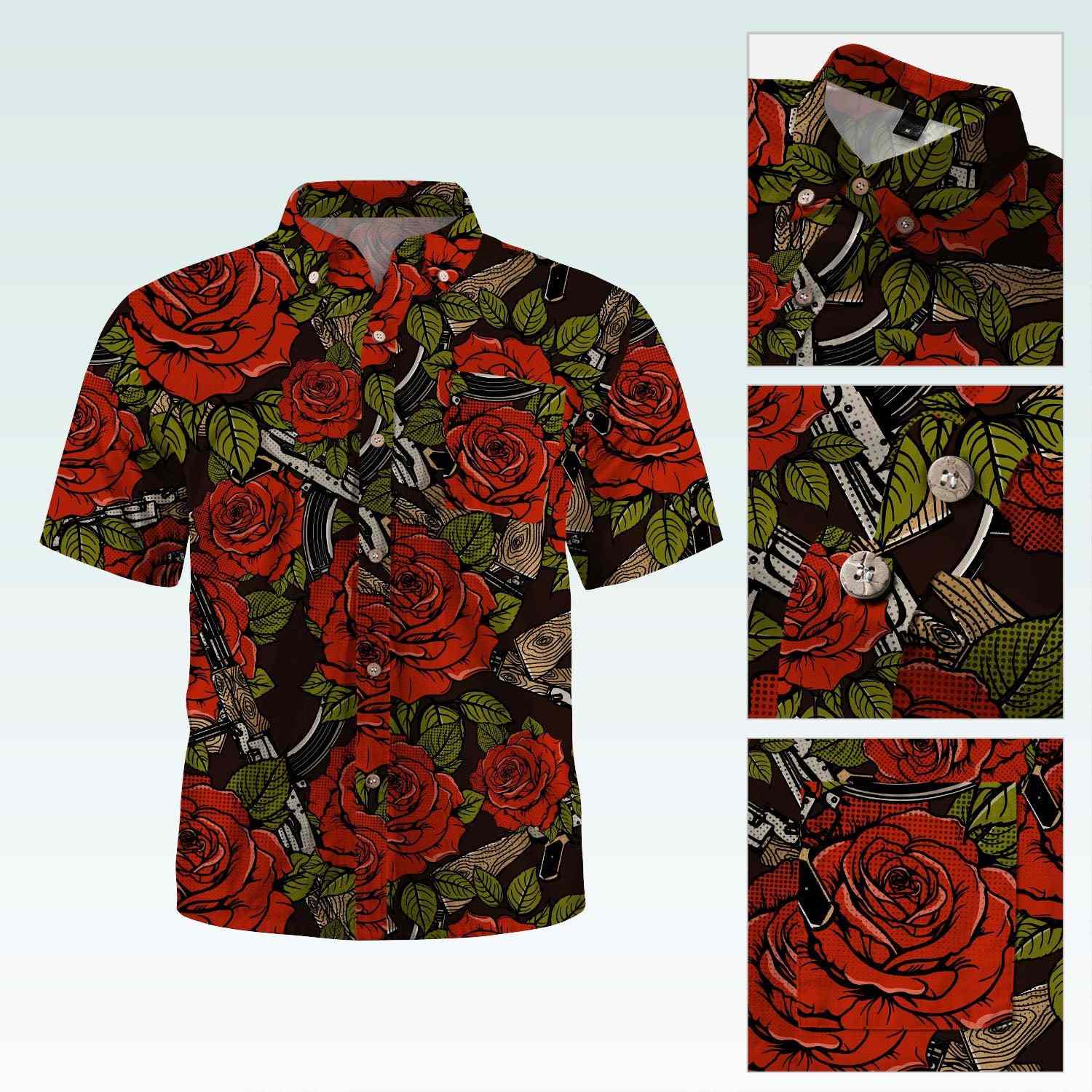 Maturelion Men's Button Pocket Shirt Harper Rose Allover Print Short Sleeve Shirt