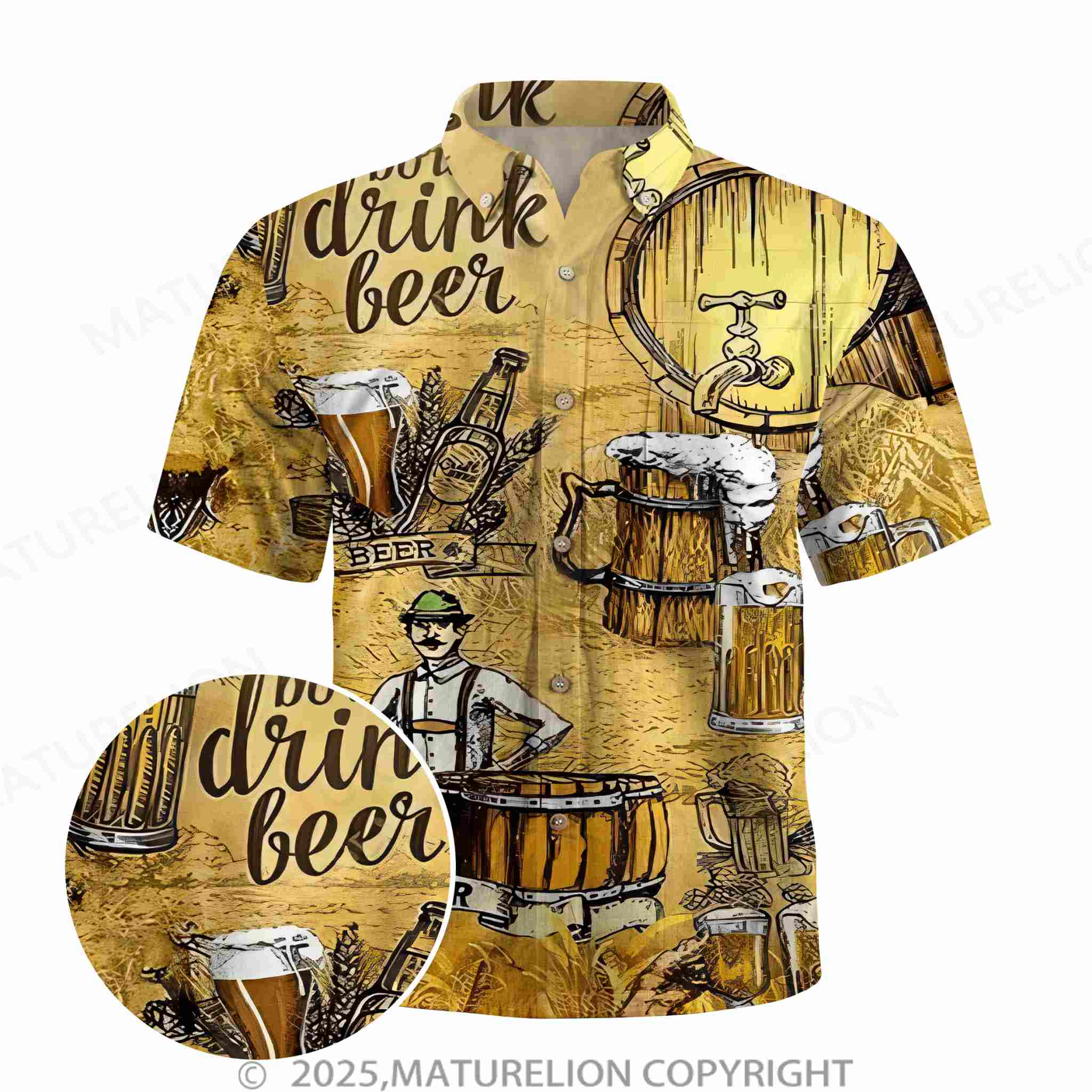 Maturelion Oktoberfest Beer Print Men's Chest Pocket Stretch Shirt Big Tall-Maturelion