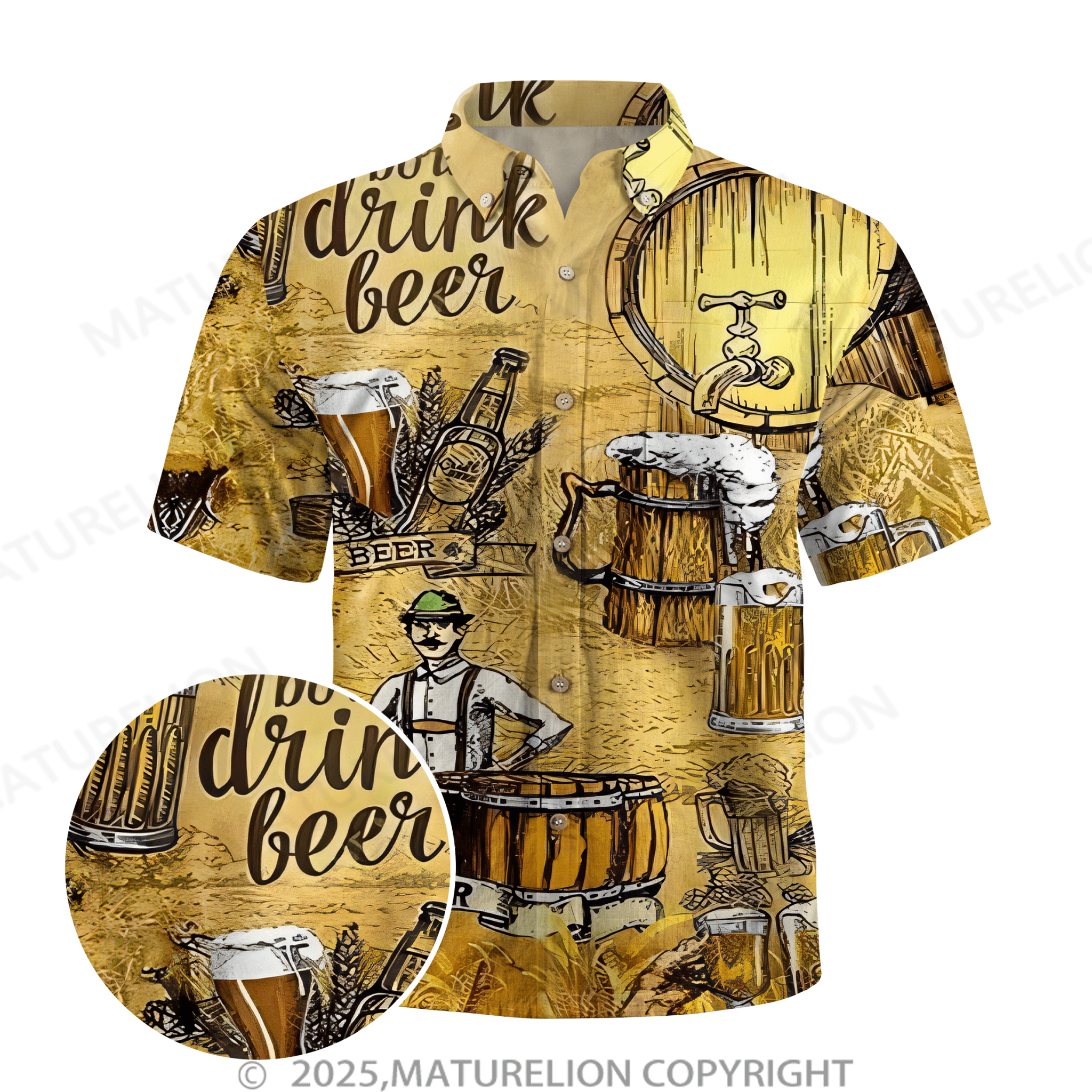 Maturelion Oktoberfest Beer Print Men's Chest Pocket Stretch Shirt Big Tall