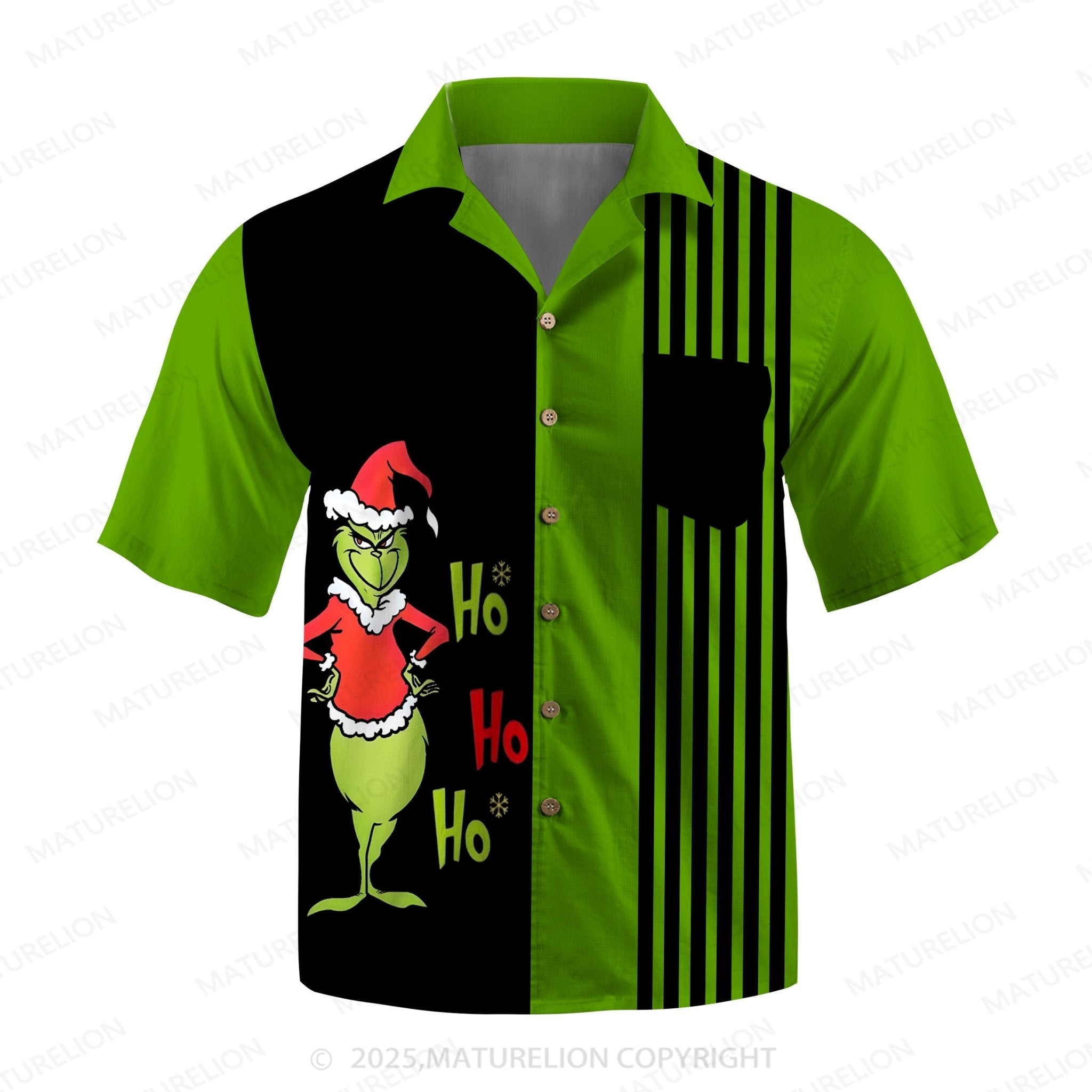 Matuewlion Christmas Hawaiian Shirts Merry Grinchmas Striped Men's Short Sleeve Shirt